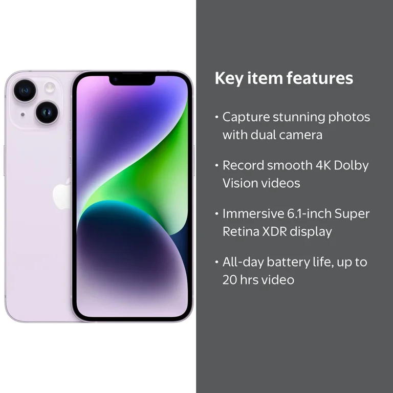 Verizon Apple iPhone 14 128GB Purple - Walmart.com