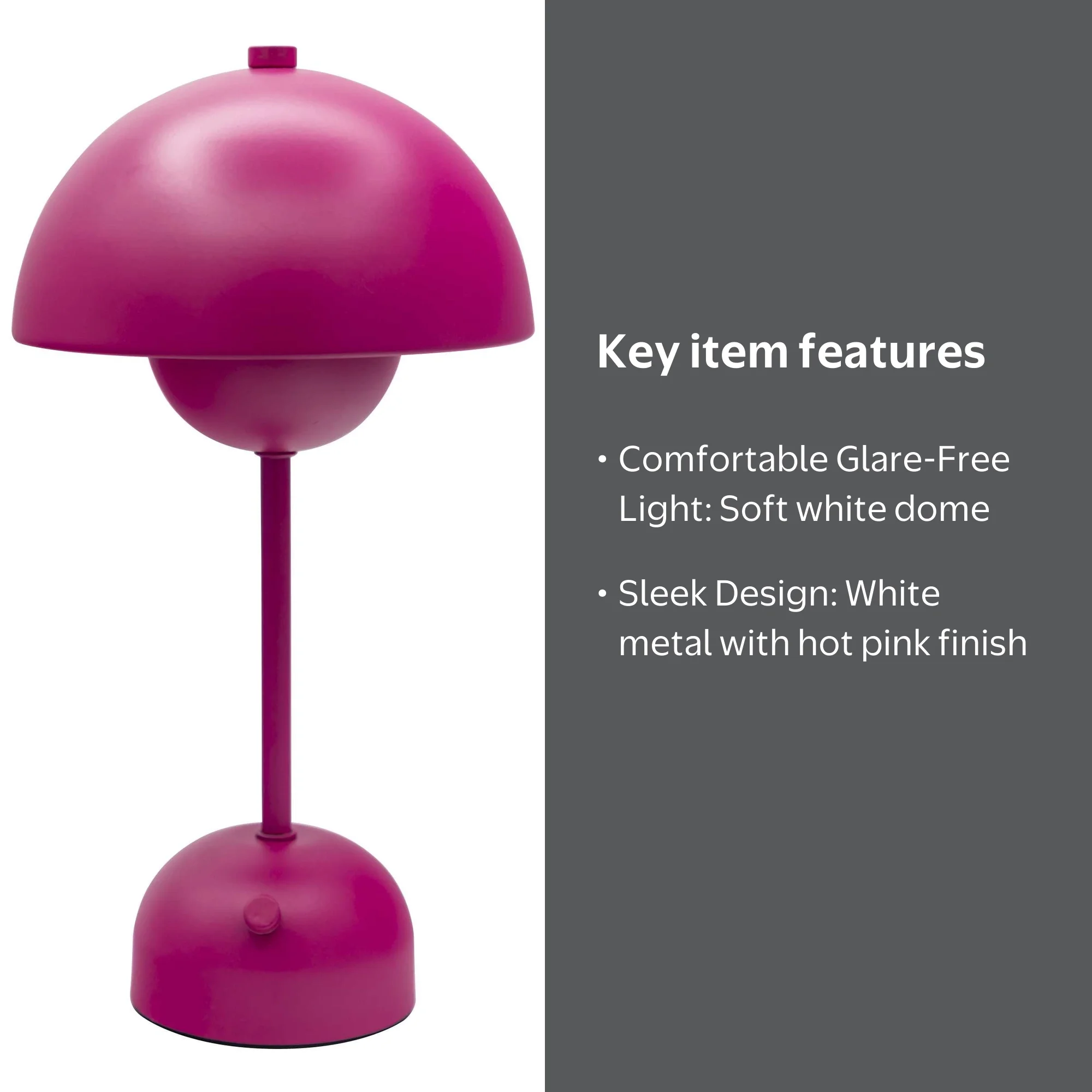 OneDesign Home Rechargeable & Portable Hot Pink Dome Touch Lamp 