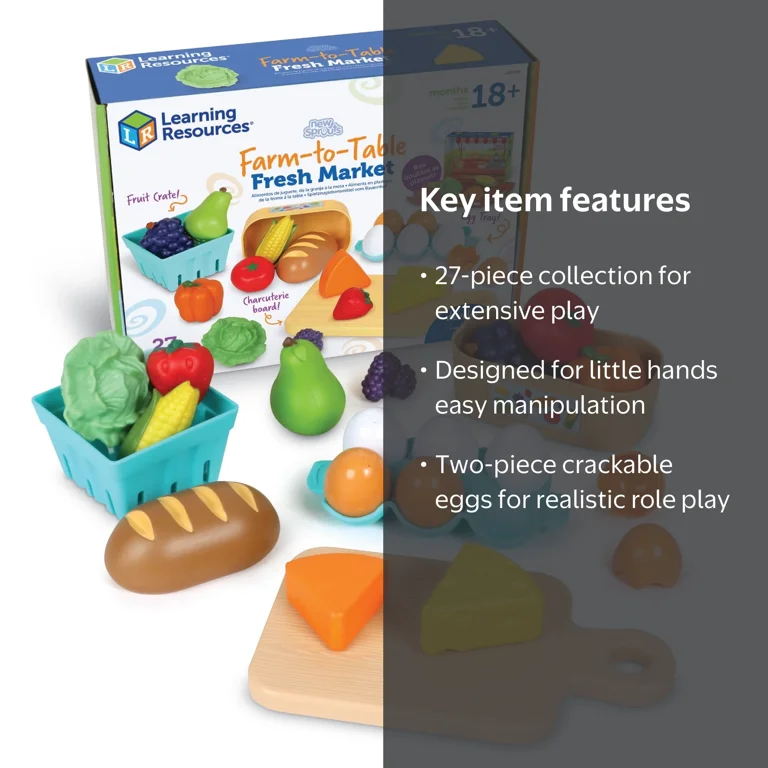 Learning Resources, Farm-to-Table Fresh Market Play Food, 27-piece