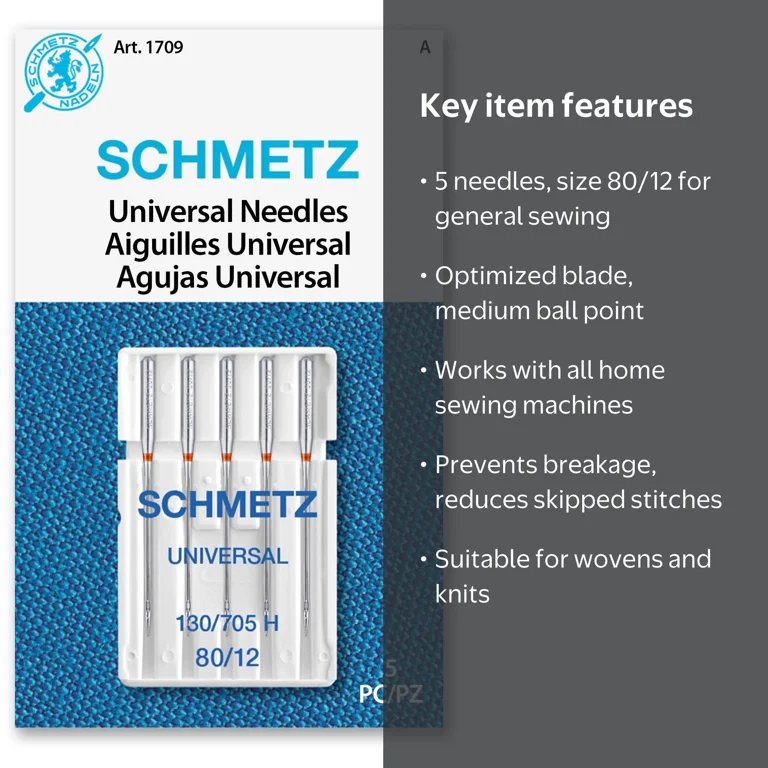 SCHMETZ, Universal Sewing Machine Needles, Size 80/12, 5ct