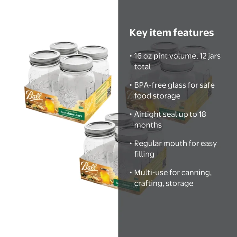 Ball, Mason Jars, 16 OZ, Sunshine Glass Pint Size, 4pk - Walmart.com