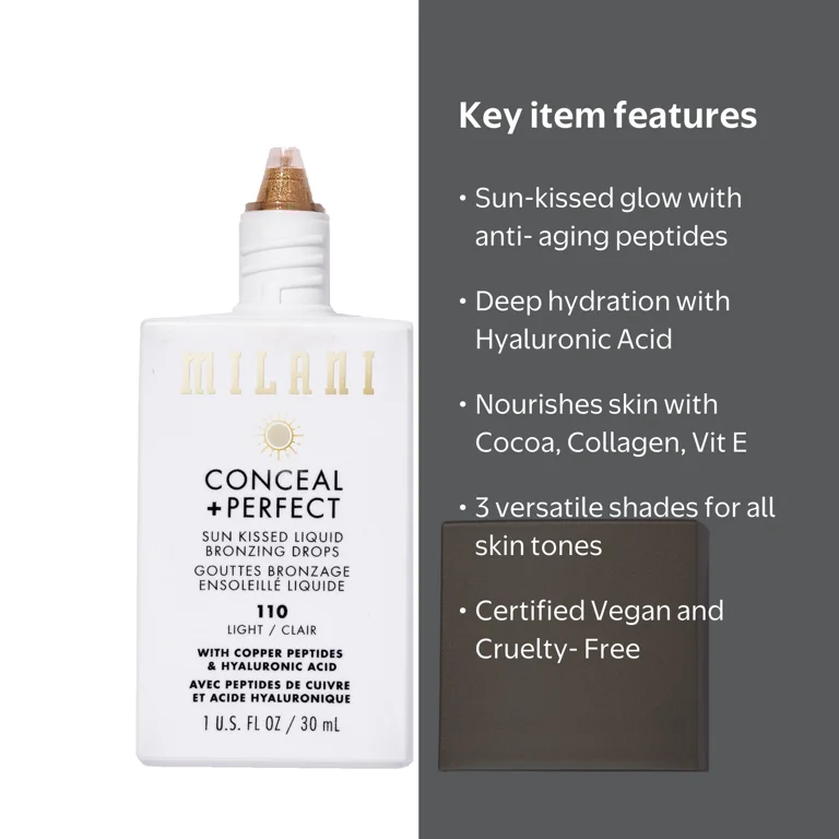 Milani Conceal + Perfect Sun Kissed Liquid Bronzing Drops, Light