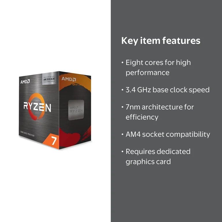 AMD Ryzen 7 5800X3D CPU, 3.4 GHz, 8-Core, AM4 Processor, 105W