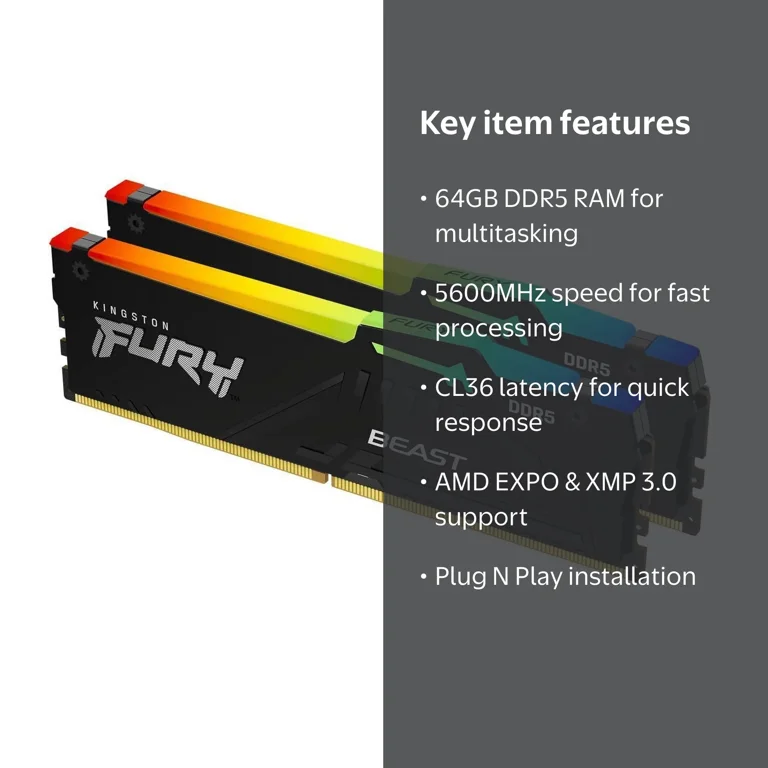 Kingston FURY Beast 64GB (2 x 32GB) 288-Pin PC RAM DDR5 5600 (PC5