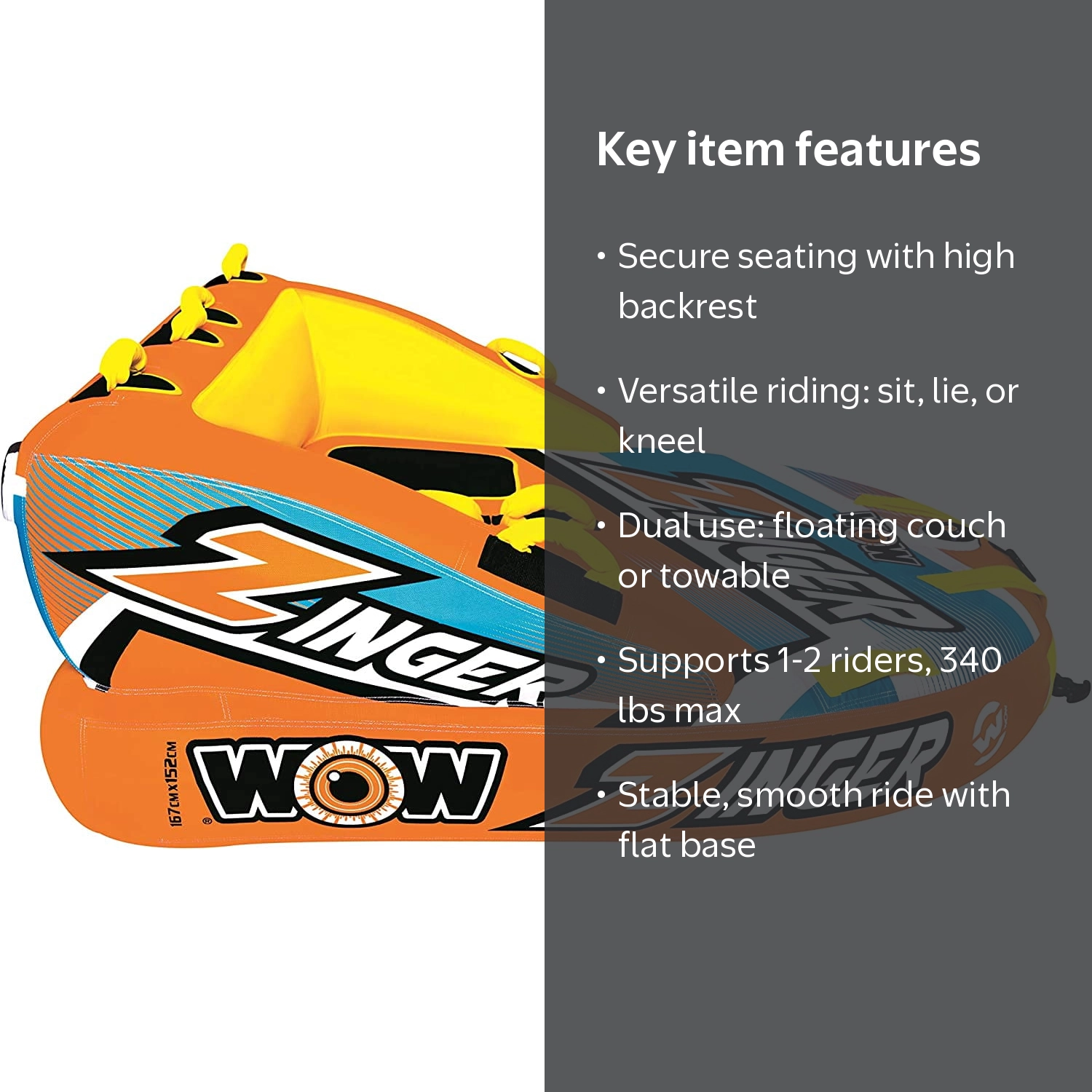 WOW World of Watersports Zinger 1-2 Person Inflatable Towable Tube