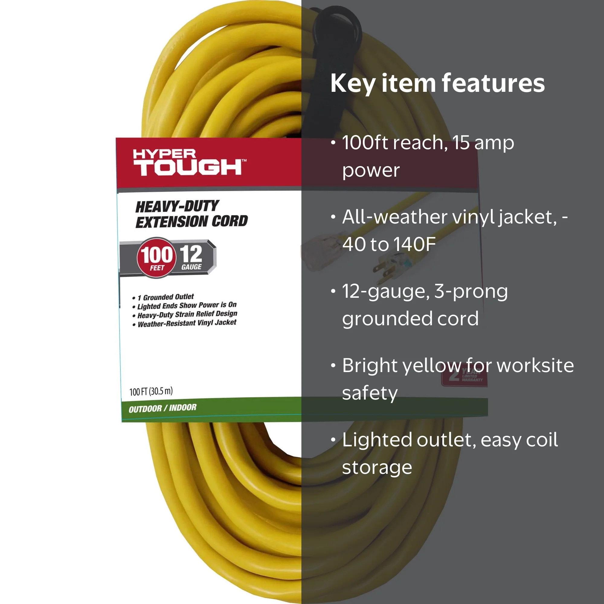 Free Shipping! Hyper Tough 12AWGX3C 100ft Heavy Duty Yellow Vinyl