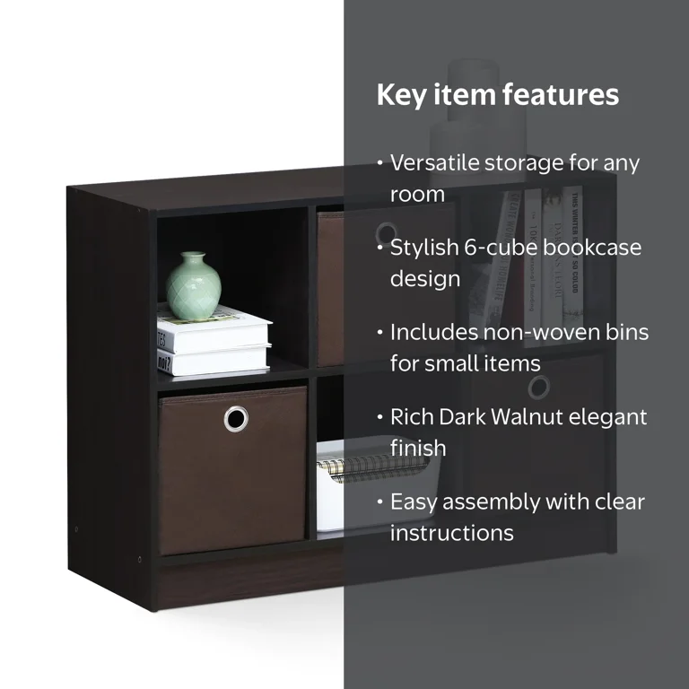 Furinno Wooden Bookshelf - Basic 3x2 Cube Storage Organizer with