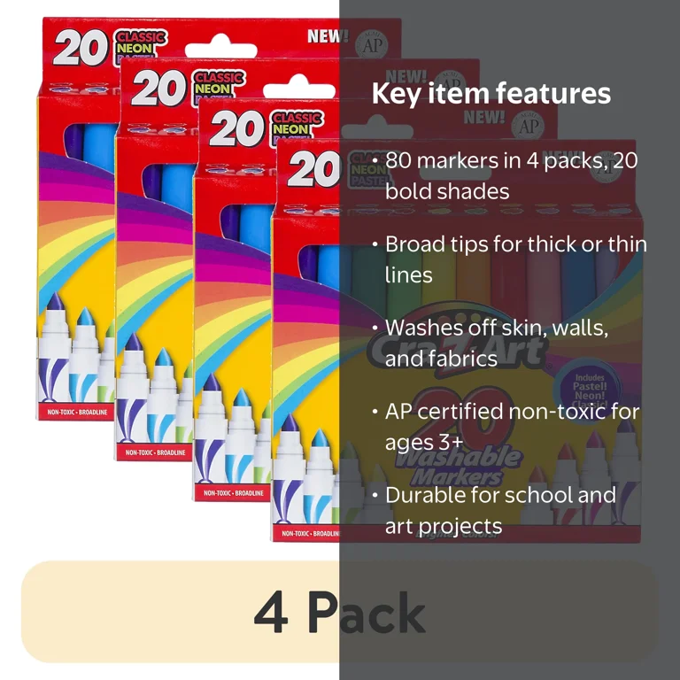 4 pack) Cra-Z-Art 20 Count Multicolor Broad Line Washable Art