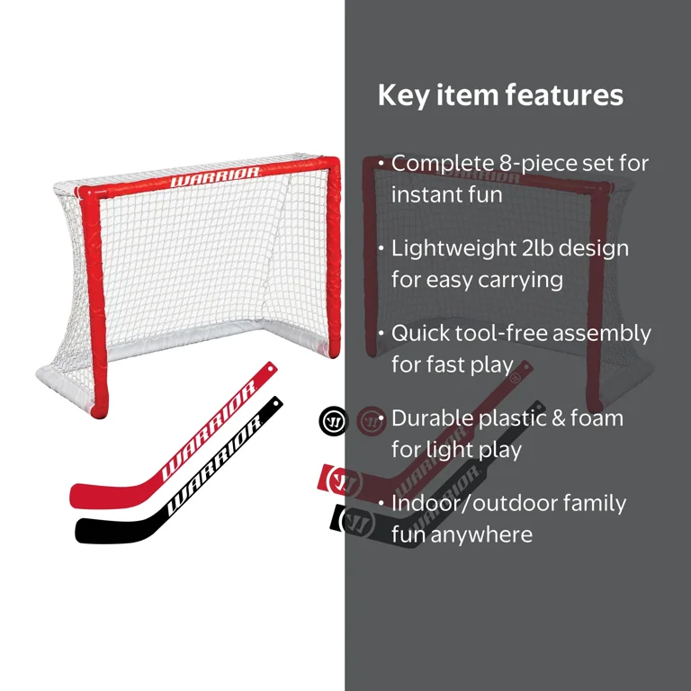 Warrior Mini Hockey Game Set, Kids Play, 8‑Piece Kit – Nets