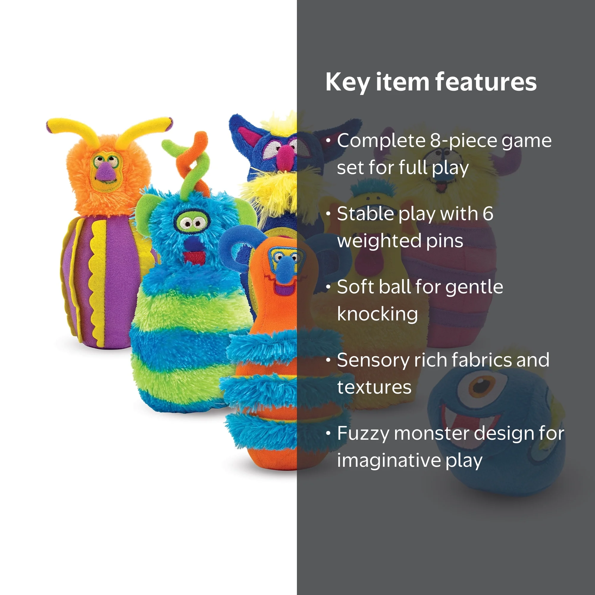 Melissa & Doug, Fuzzy Monster Bowling Set, 8-Piece, Includes Mesh