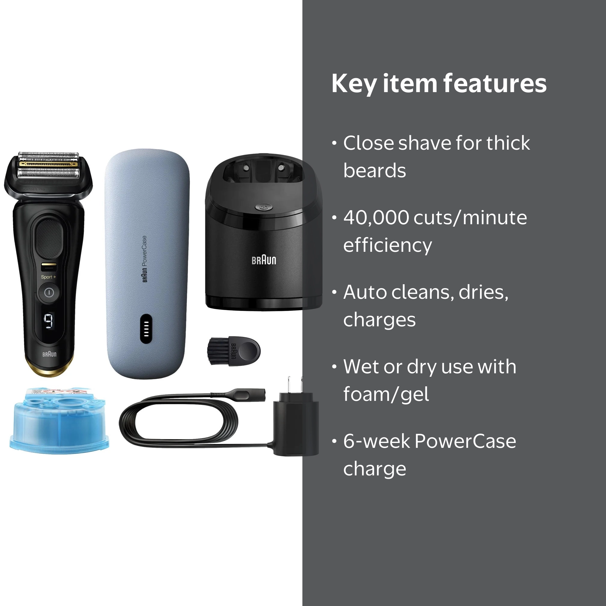 Braun Series 9 Sport+ Electric Shaver with Clean & Charge System