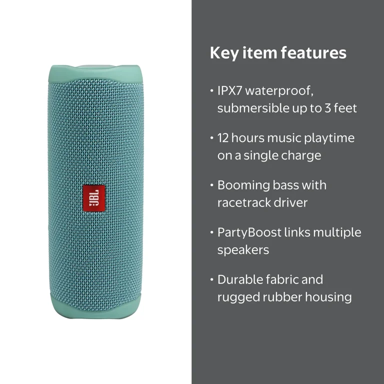 JBL Flip 5 - Portable Waterproof Speaker - Teal, 12 Hours Playtime