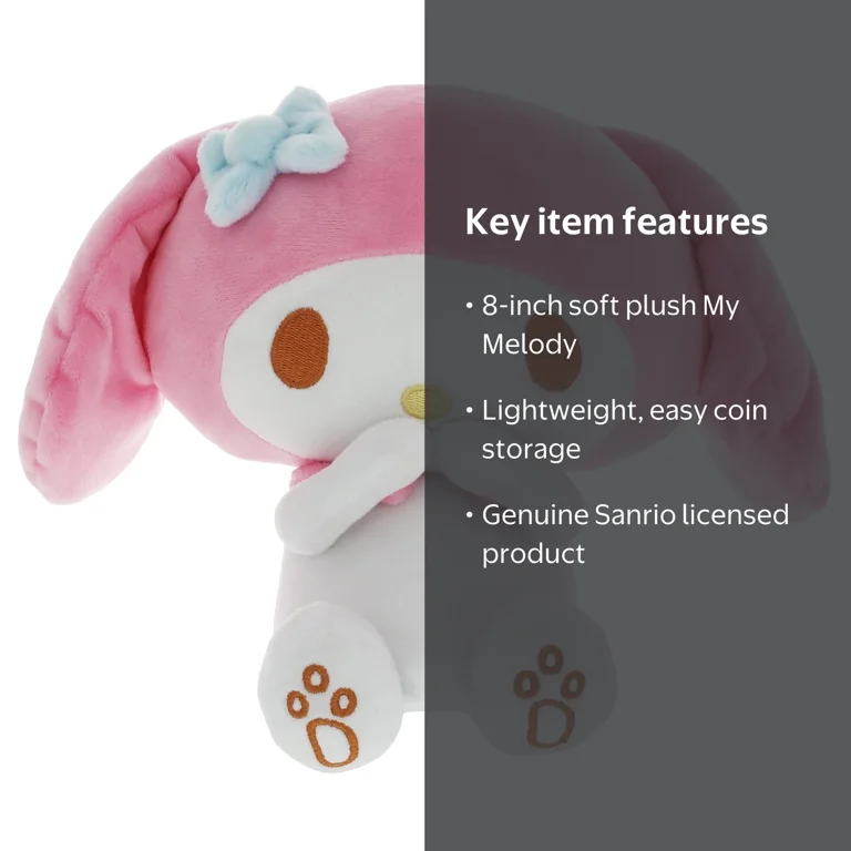 Sanrio, My Melody Plush Coin Bank, 8 Inch, White, Soft Plush Style