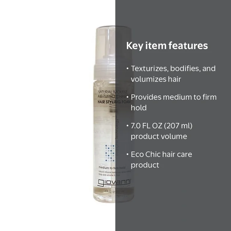 Giovanni, Natural Mousse Air-Turbo Charged Hair Styling Foam, 7 FL