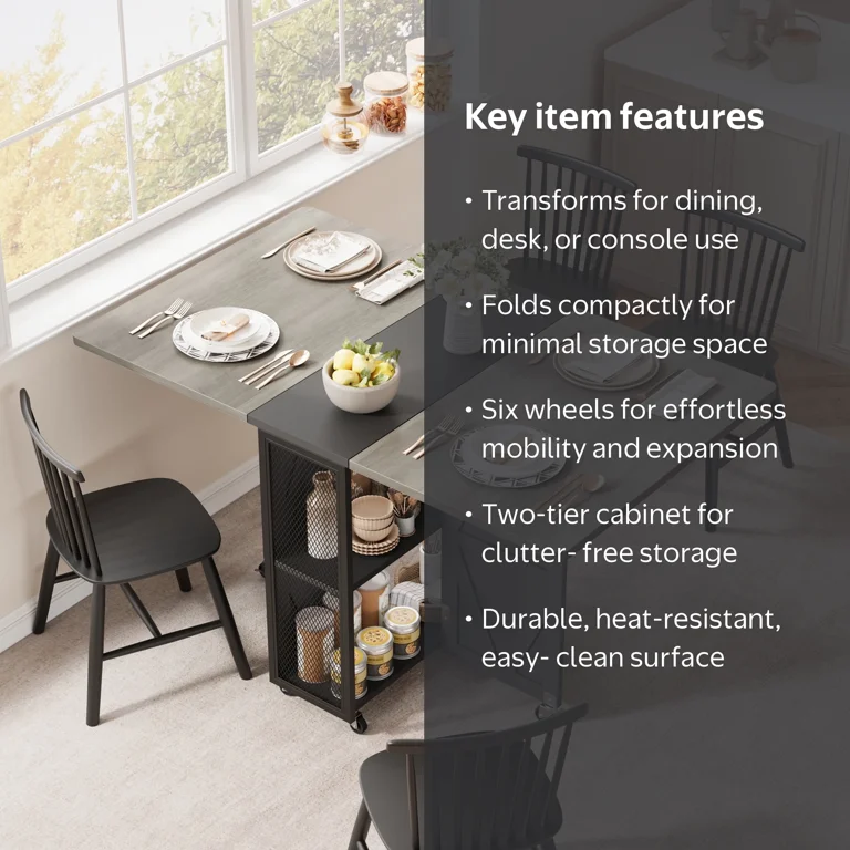 Hijob Folding Dining Table for 2-4 Persons, Space Saving Dining