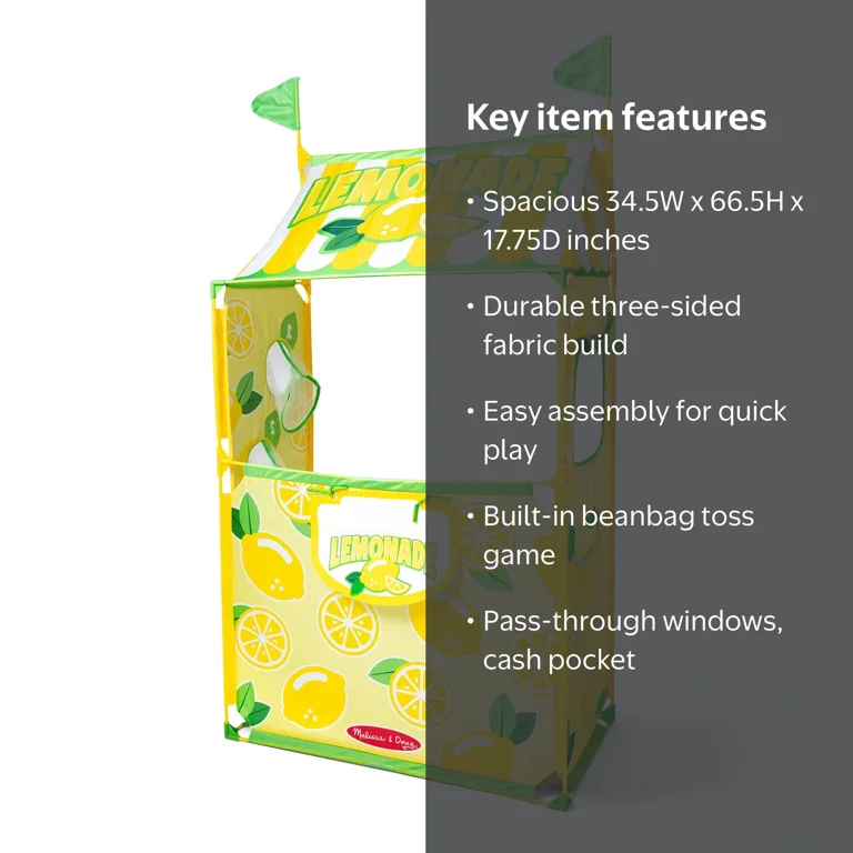 Melissa & Doug Lemonade Stand Play Tent, 3-sided Fabric Play Tent