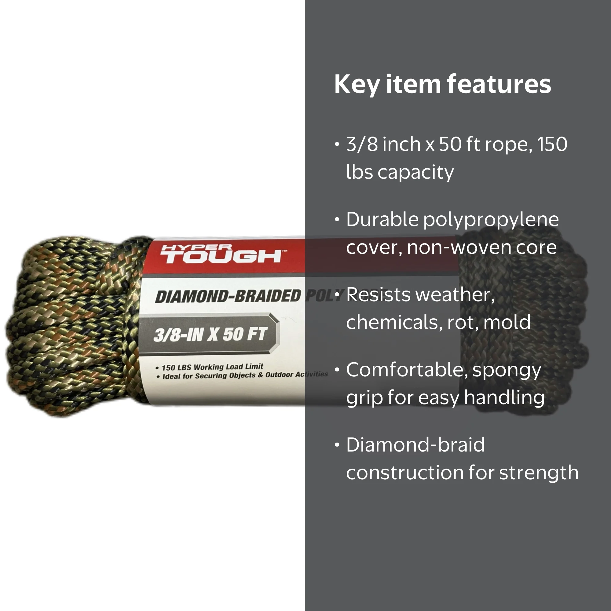 Hyper Tough Diameter3/8 inch x 50 feet Camo Polypropylene Diamond