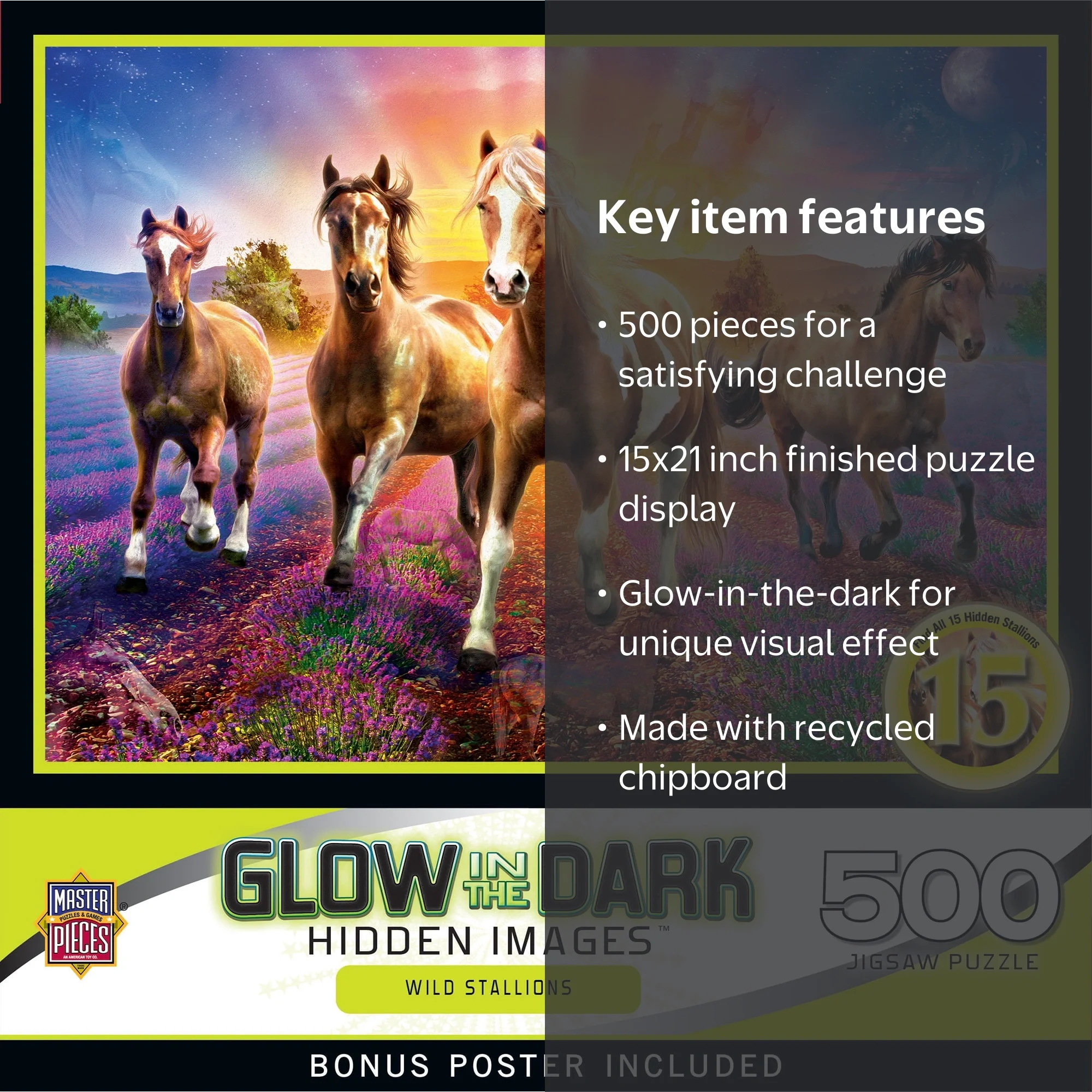 Hidden Images Glow In The Dark - Wild Stallions 500 Piece Puzzle