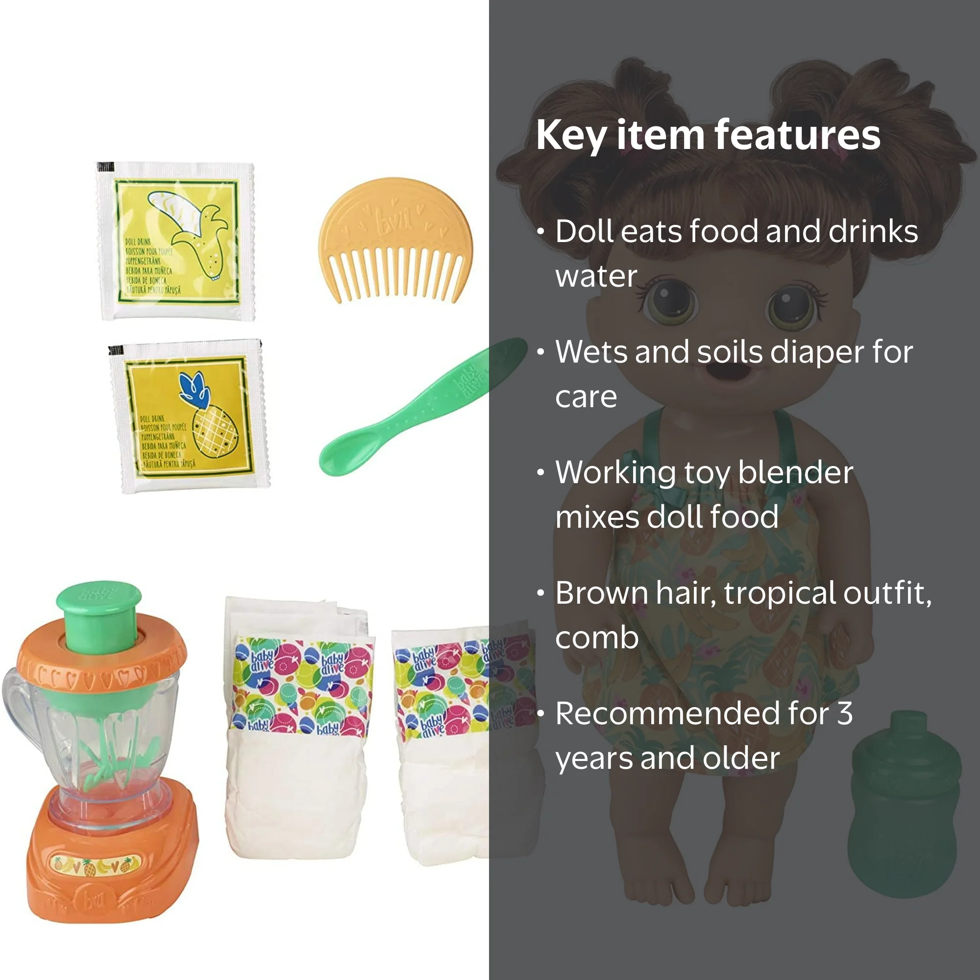 Baby Alive Magical Mixer Doll, Tropical Treat with Blender, Brown