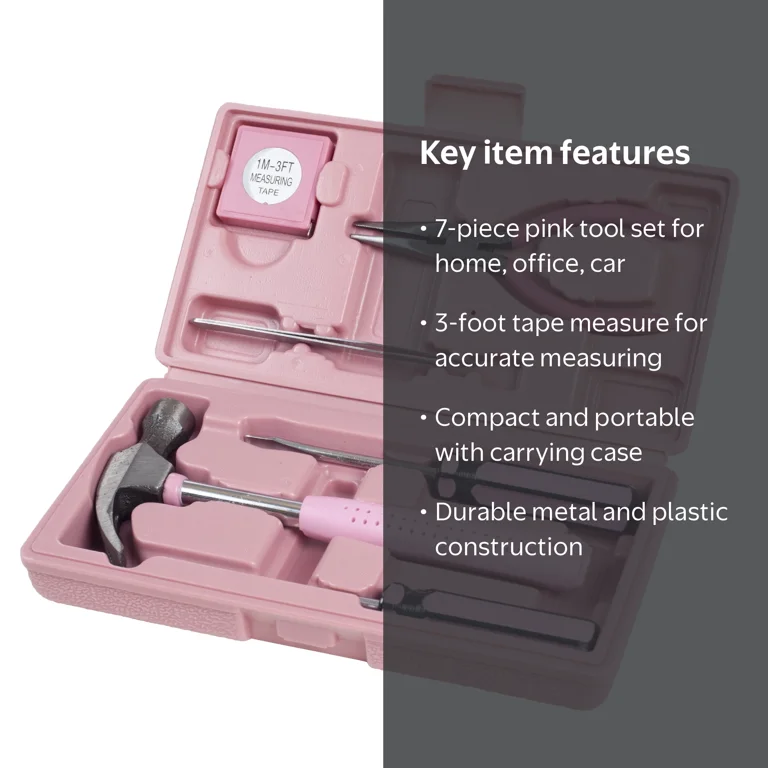 Stalwart, Household Hand Tools, Pink Tool Set 7 Piece, Repair Kit