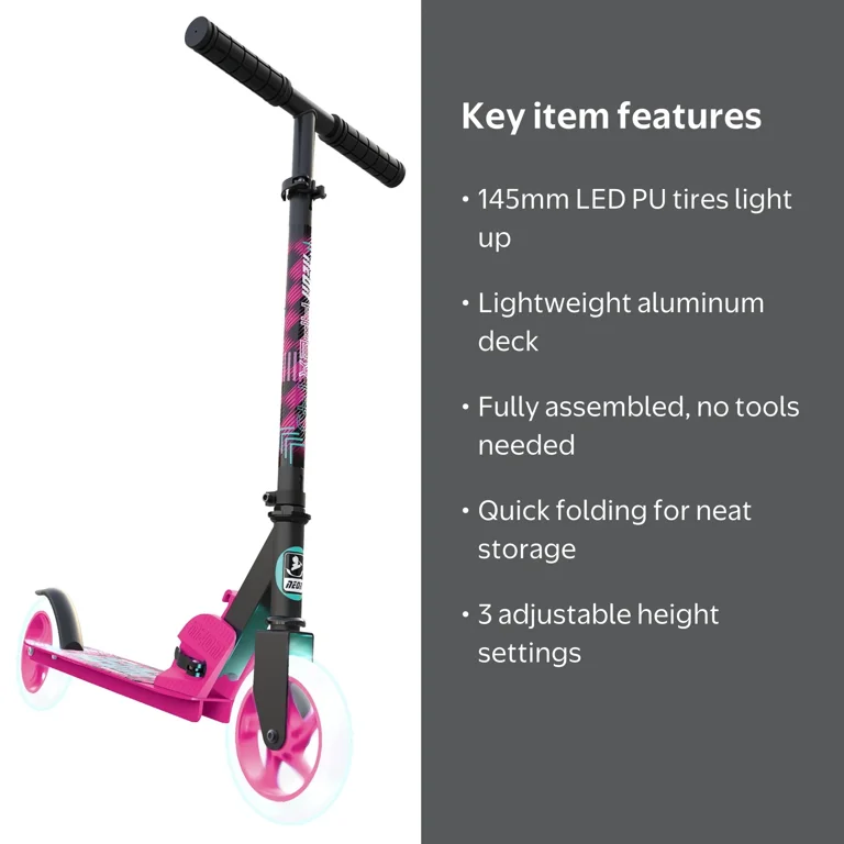 Free Shipping! Yvolution Neon Apex 145 Folding Kids Scooter Pink