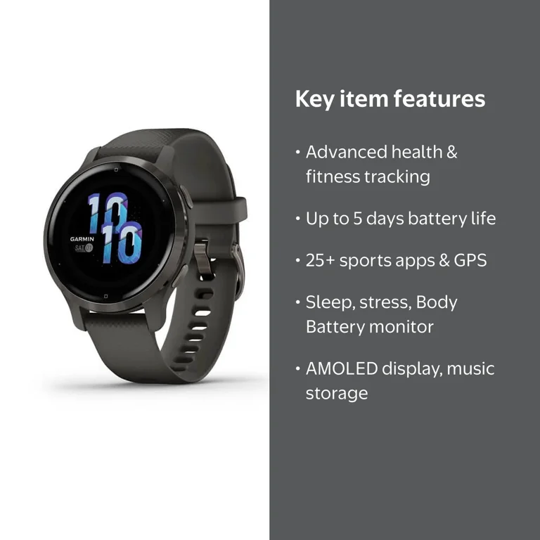 Garmin Venu® 2S GPS Running Watch - Slate Bezel, Graphite Case