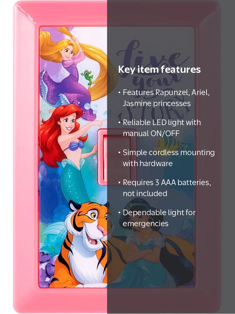 Disney Princes LED Night Light Wall Switch, Battery Powered, 44487