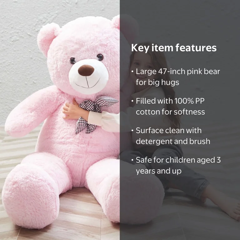 Free Shipping! MorisMos Giant Teddy Bear 4ft 47 Inch Pink Plush