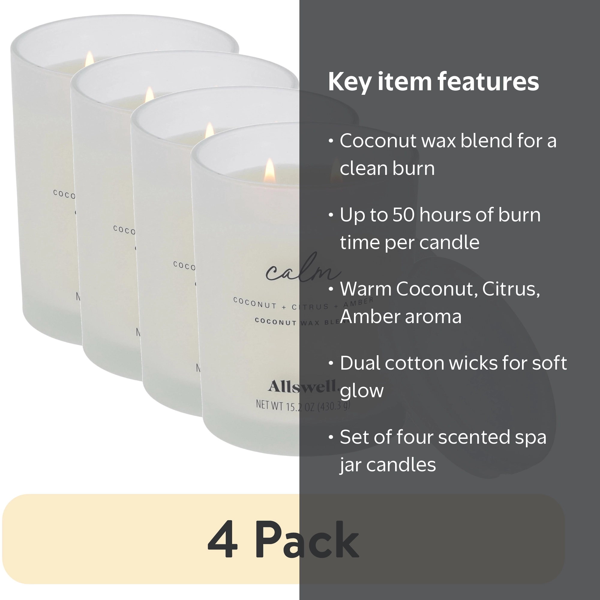 Allswell Calm Coconut Citrus Amber 2-Wick 15oz Spa Candle Vanilla