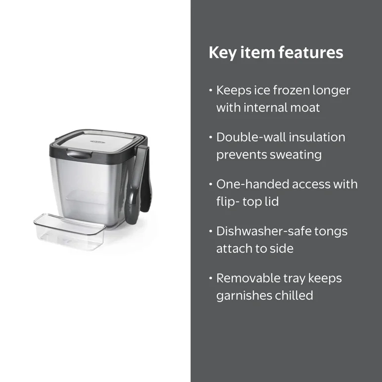 OXO 11169200 3 Piece Plastic Insulated Ice Bucket Bin with Lid
