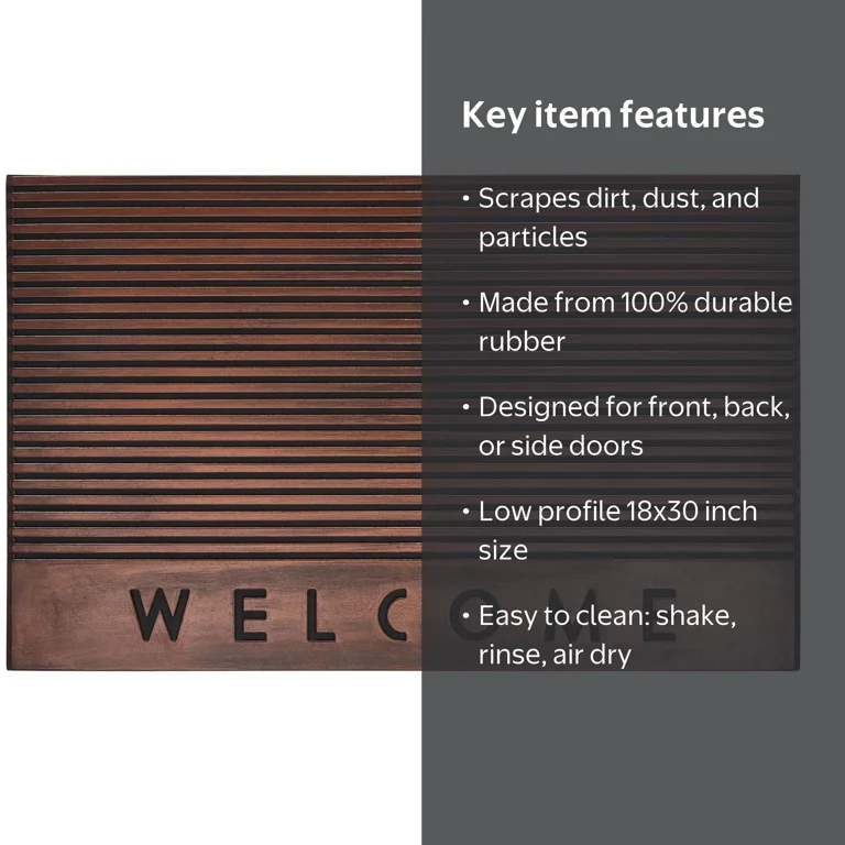 Mainstays Welcome Copper Rubber Outdoor Doormat, 18 in x 30 in