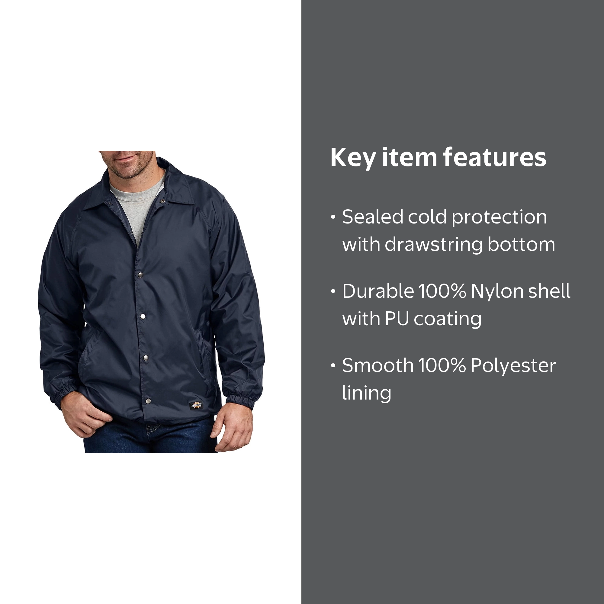 Dickies Men's 76242 Snap Front Windbreaker Water Resistant Jacket