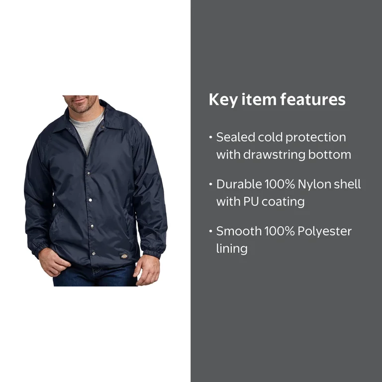 Dickies Men's 76242 Snap Front Windbreaker Water Resistant Jacket