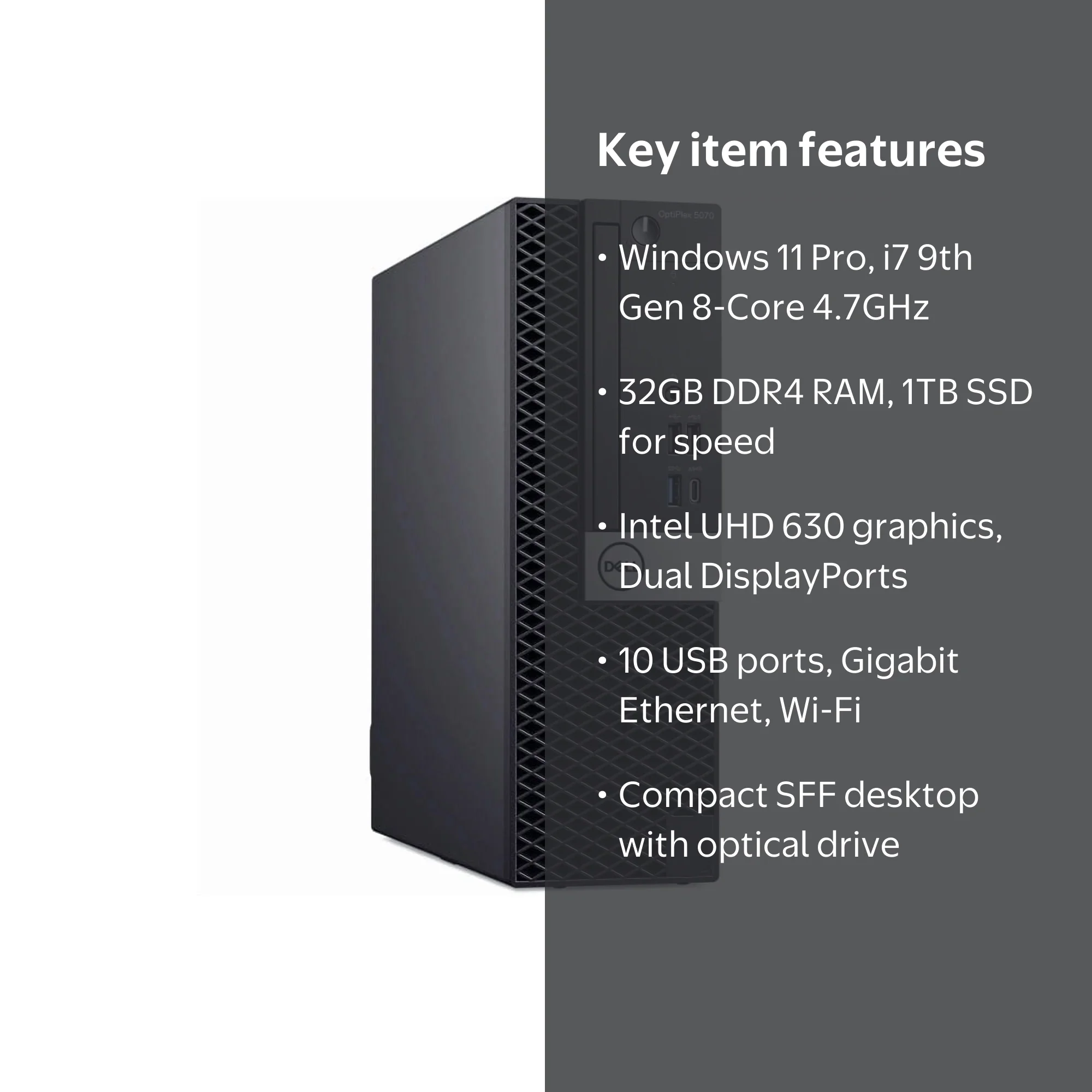 Dell OptiPlex 5070 SFF, Octa Core i7-9700, 9th Gen, 32GB RAM, 1TB
