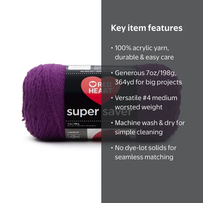Red Heart, Super Saver‚Ñ¢ Acrylic Yarn, #4 Medium, Dark Orchid