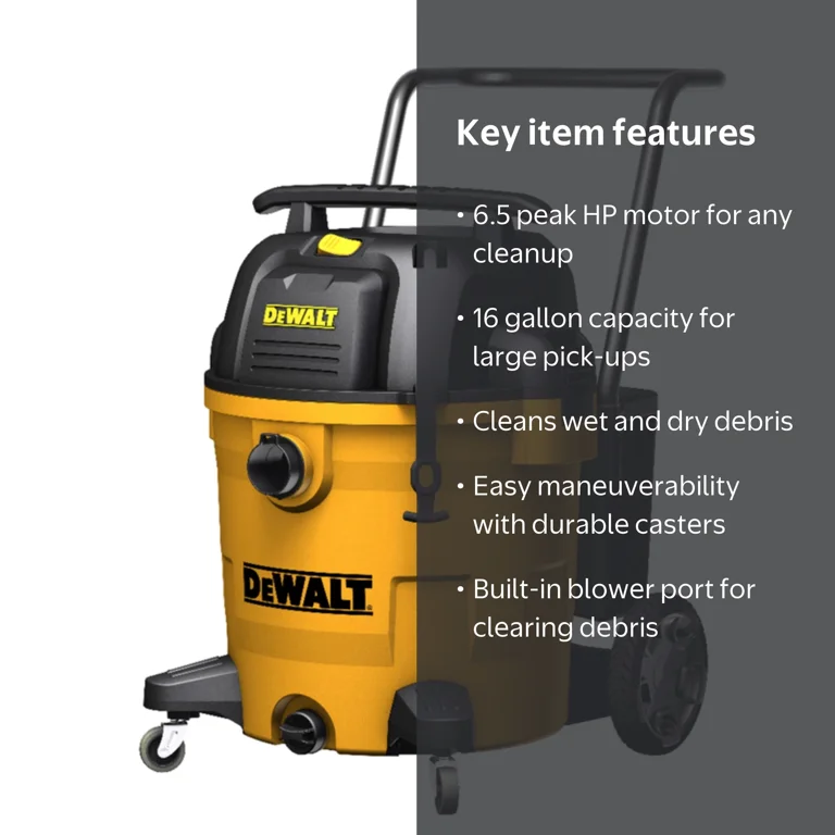 DeWalt 16 gal Corded Wet/Dry Vac 120 V 6-1/2 HP with Car Cleaner