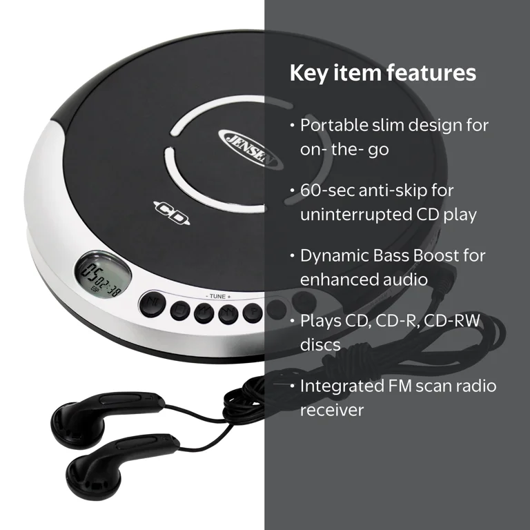 Jensen CD-60R Portable CD Player with Bass Boost and FM Radio