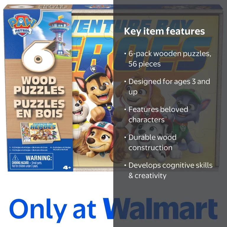 Spin Master Games, PAW Patrol 6-Pack of Wooden Jigsaw Puzzles, for