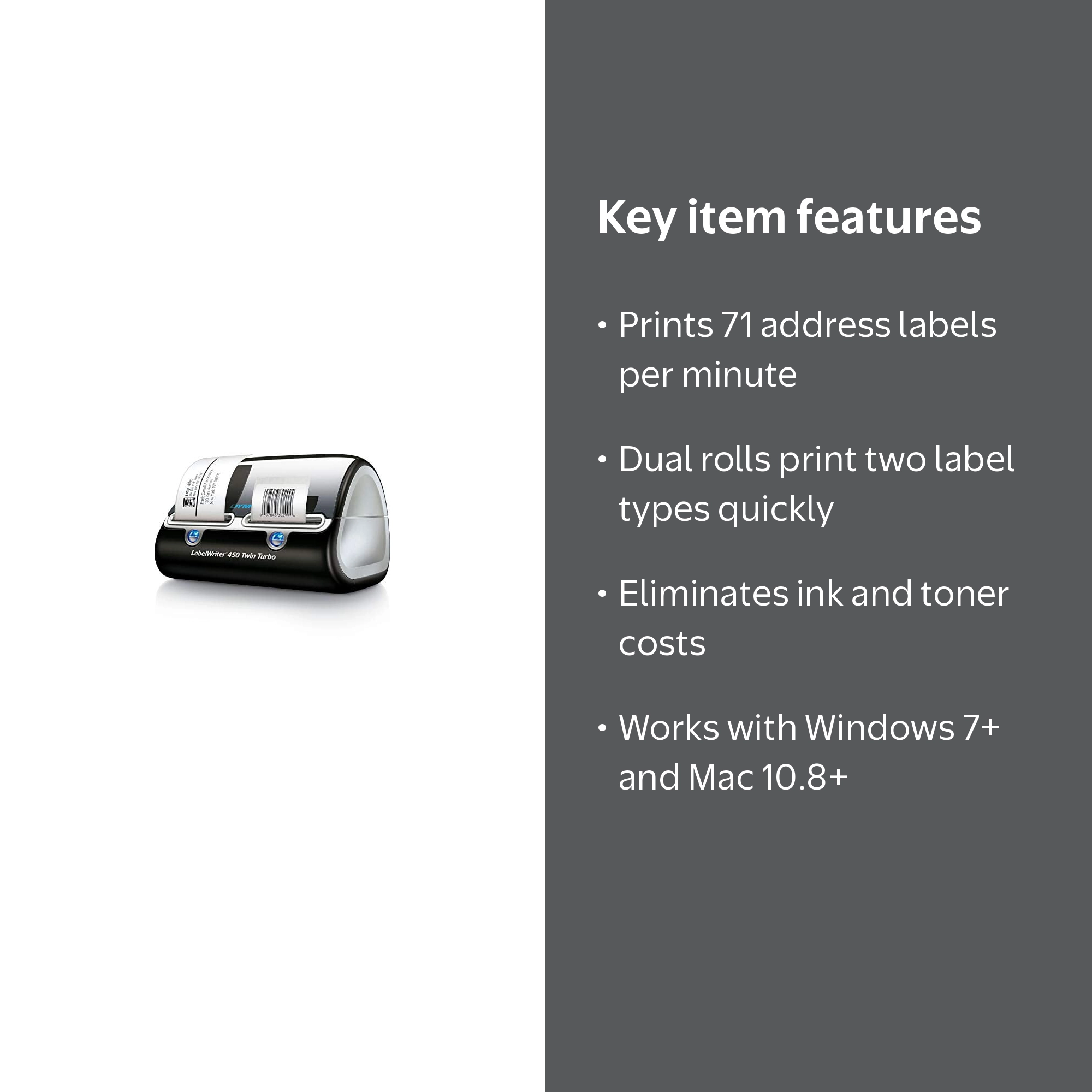 DYMO, Label Writer 450 Twin Turbo, 1 Count, Direct Thermal Printer