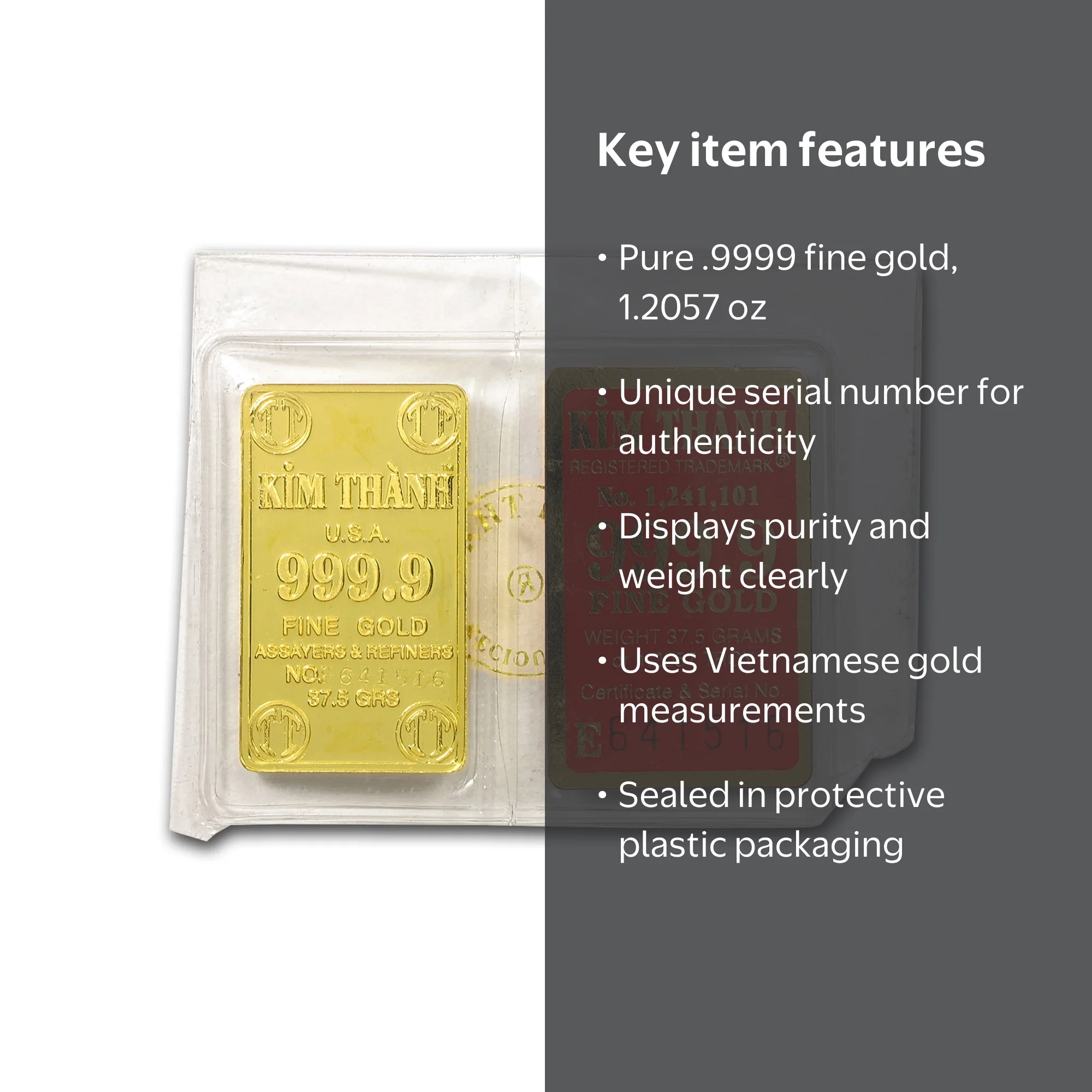 Vietnamese Origin Gold Bar, Kim - Thành, Precious Metals, 1.2057