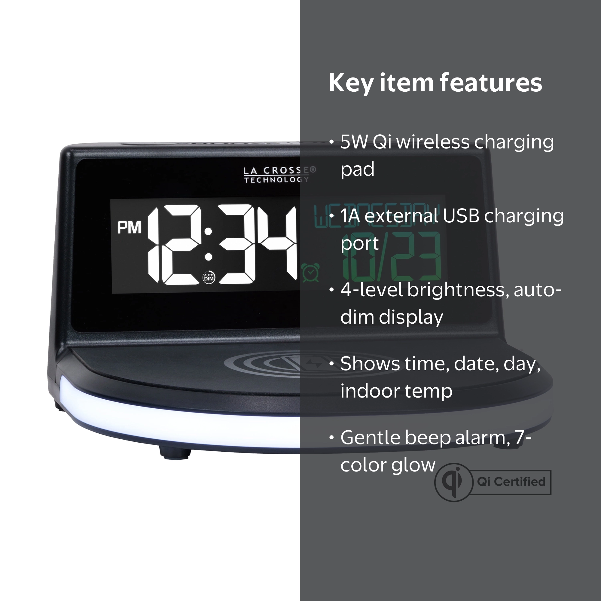 La Crosse Technology 617-148V2 Wireless Charging Alarm Clock with