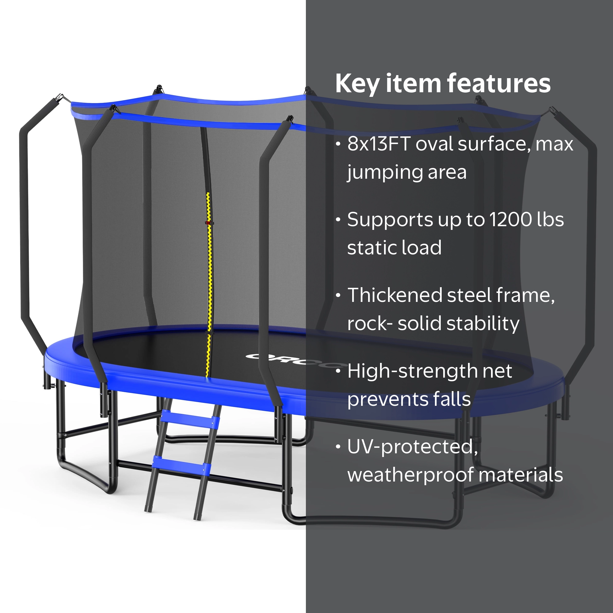 ORCC, Oval Trampoline, 8x13FT, Heavy-Duty, Blue, 1.6mm Steel Frame