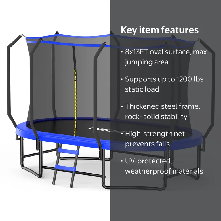 ORCC, Oval Trampoline, 8x13FT, Heavy-Duty, Blue, 1.6mm Steel Frame