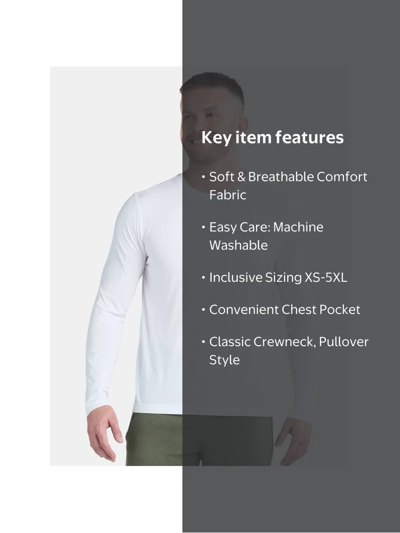 Athletic Works Men's and Big Men's Tri Blend Long Sleeve Pocket