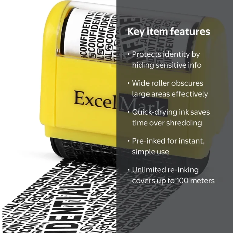 ExcelMark, Identity Theft Roller Stamp, 1.5 inch wide, Black