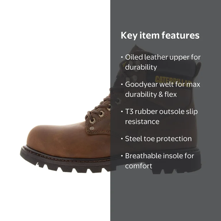 猫2 Caterpillar Men's Second Shift Steel Toe Work Boot with Rubber