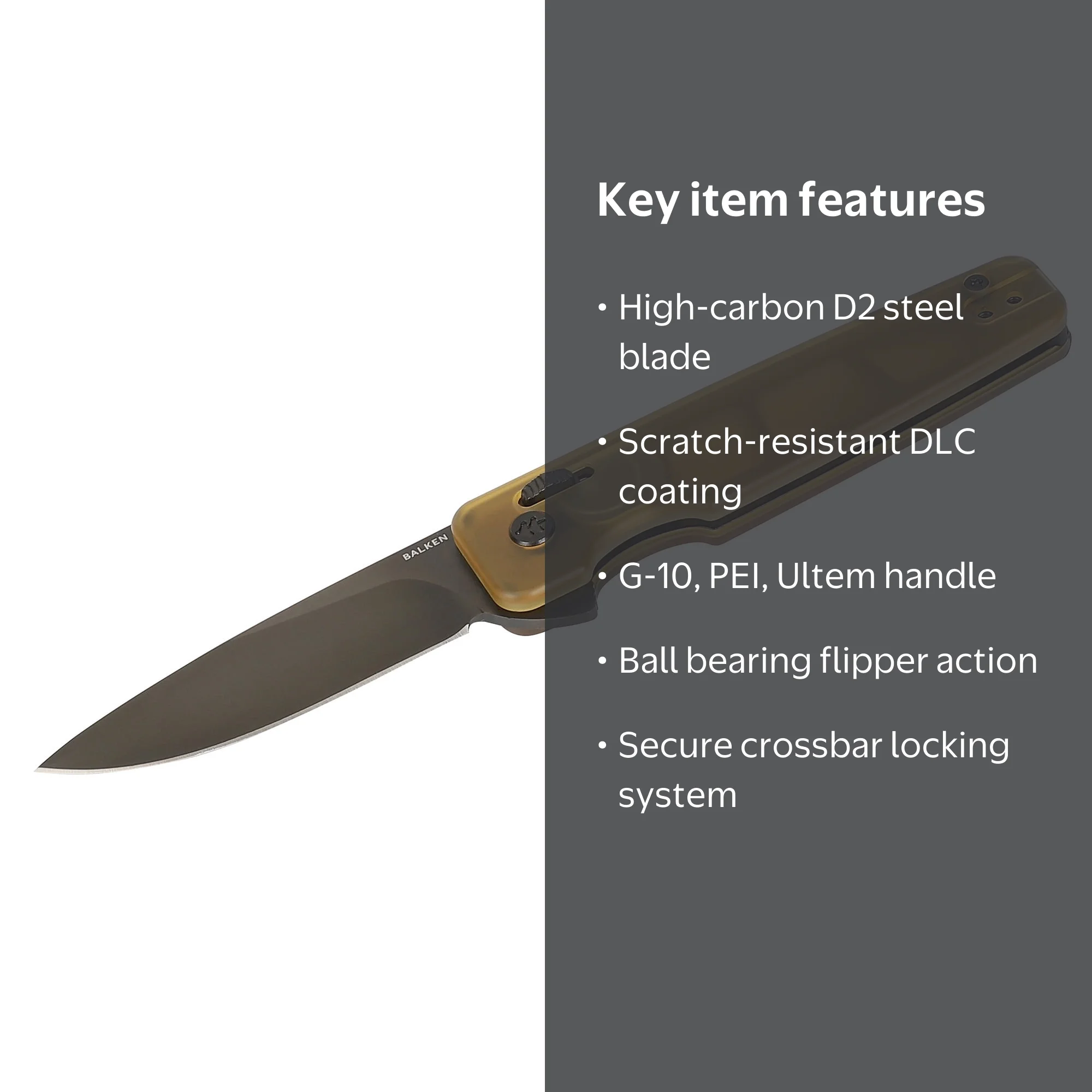 Swiss Tech Balken Folding Knife, Ultem, D2 Steel, Back Flipper