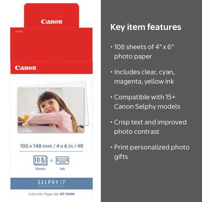 Canon 3115B001 (KP-108IN) Color Ink & Paper Set, Printer Kits