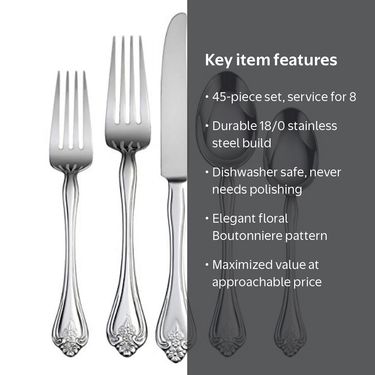 【未開封】ONEIDA オネイダ カトラリーセット 45点 8人用 LA購入 Oneida Boutonniere 45-Piece Silverware Flatware Set, Service for 8