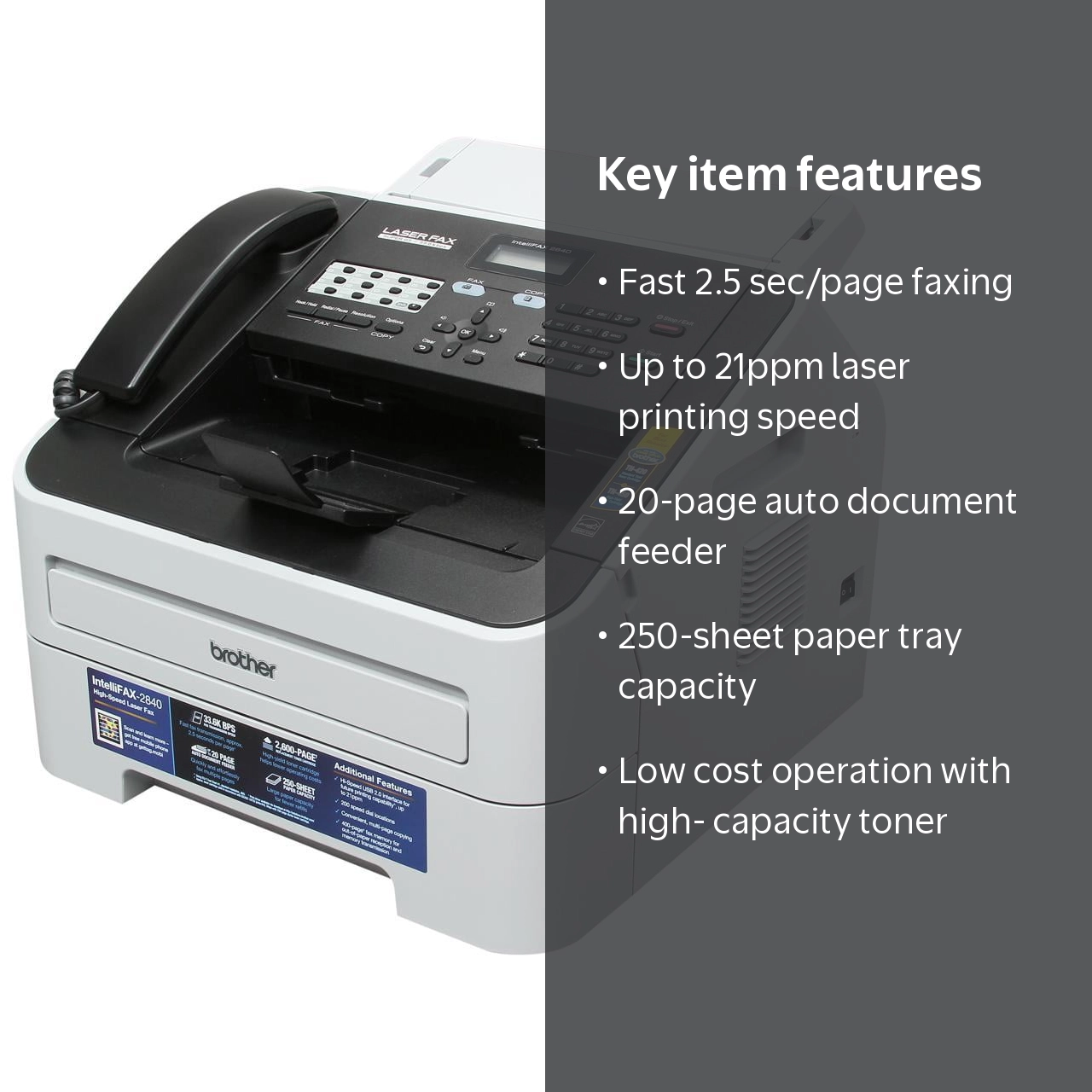 Brother, Laser Fax Machine, High-Speed, 21ppm, 250-sheet capacity